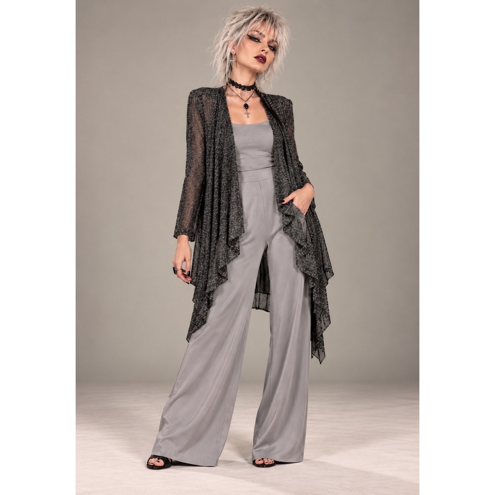 Vocal XL Black Silver Metallic Open Front Cardigan Duster